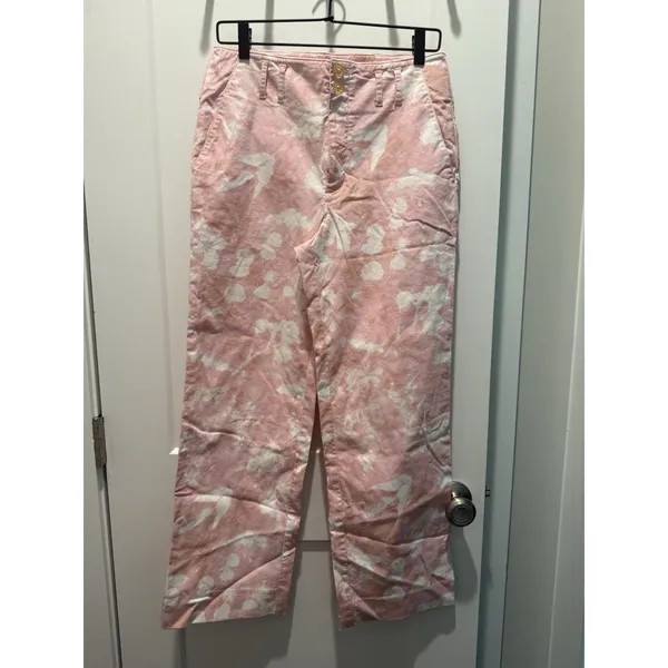 Anthropologie Maeve Pink Tie Dye Straight Leg Pants Women's Trouser 6 Small - Image 2