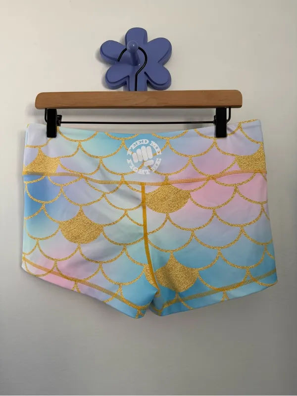Feed Me Fight Me Large Mermaid Bike Shorts Pastel Colorful Active Workout - Image 4