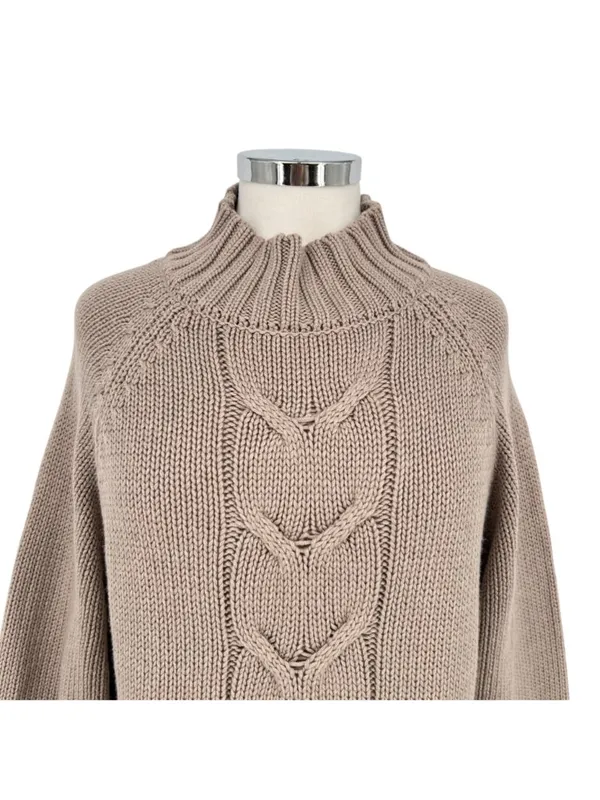 Nanette Lepore Cable Knit Mock Neck Sweater Beige Greige Coastal Cozy Size Small - Image 2