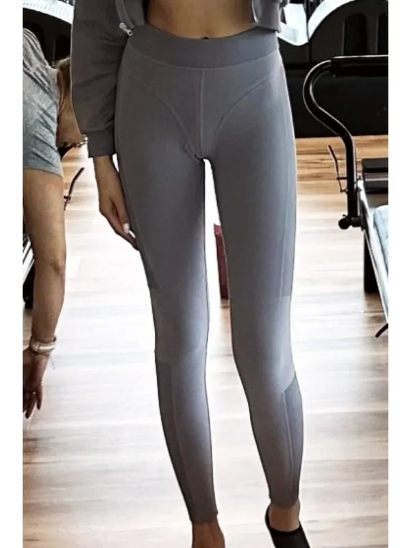 Alo Alosoft High Waist Head Start Leggings Fog Hi-Rise Waisted Ribbed Tights XS - Image 8