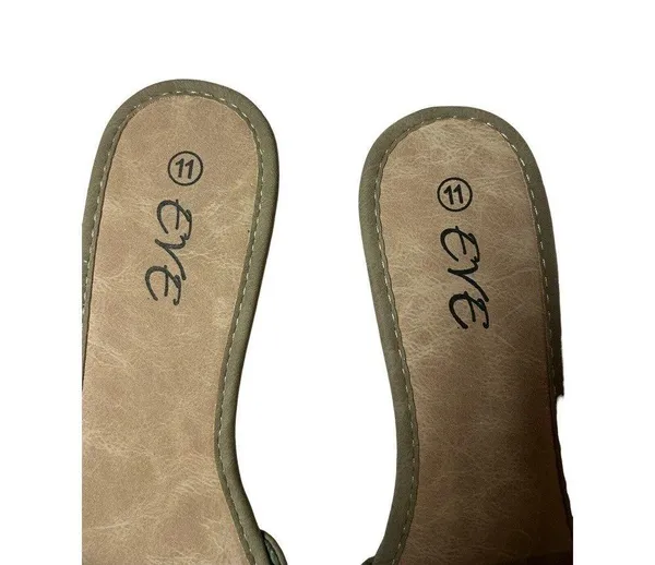 Eve Buckle Sandal Slides Low Heel Khaki Color Size 11 - Image 11