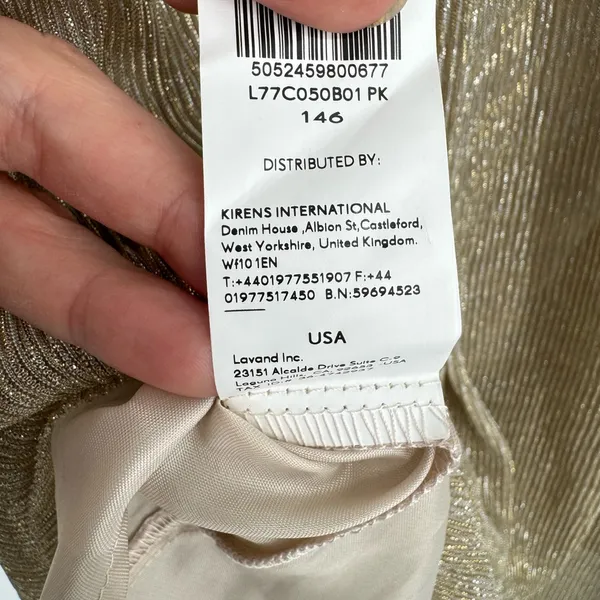 Lavand Gold Shimmer Pleated Midi‎ Skirt Metallic Pleated Sheer Lined Sz L - Image 6