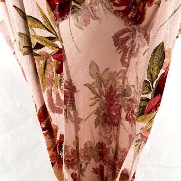 Paper Heart Maxi Dress Womens XL Multicolor Rose Floral Linen Blend V Neck - Image 12
