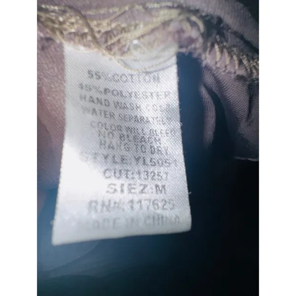 Ya Los Angeles Taupe Satin Blouson Mini Dress Macrame Embroidered Neck Boho Sz M - Image 6