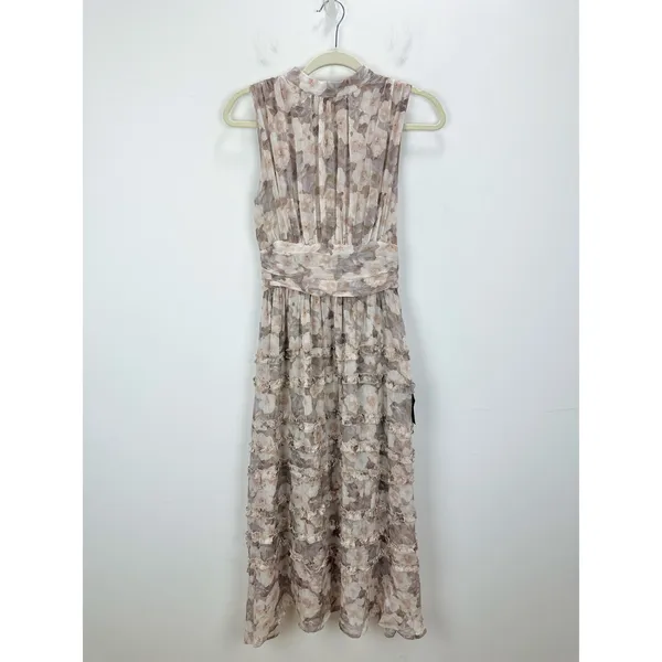 Lulus Happily Sweet Beige Floral Mock Neck Backless Midi Dress Cocktail S NWT - Image 5