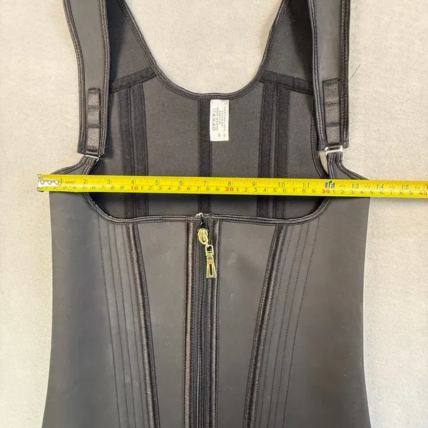 Black Latex Waist Trainer Vest Double Closure Slimming Cincher Corset Witchy - Image 7