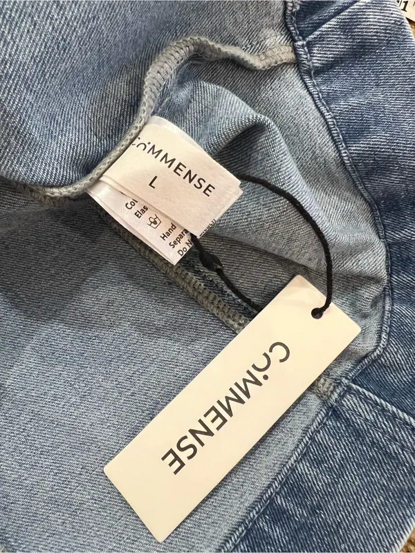 COMMENSE Halter Neck Buckle Detail Denim Dress COLOR - Blue, NWT Large - Image 8