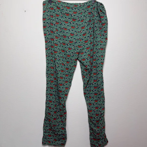Roller Rabbit Women Cotton Pajama Pants L Green Christmas Elephant Sleigh Pocket - Image 9