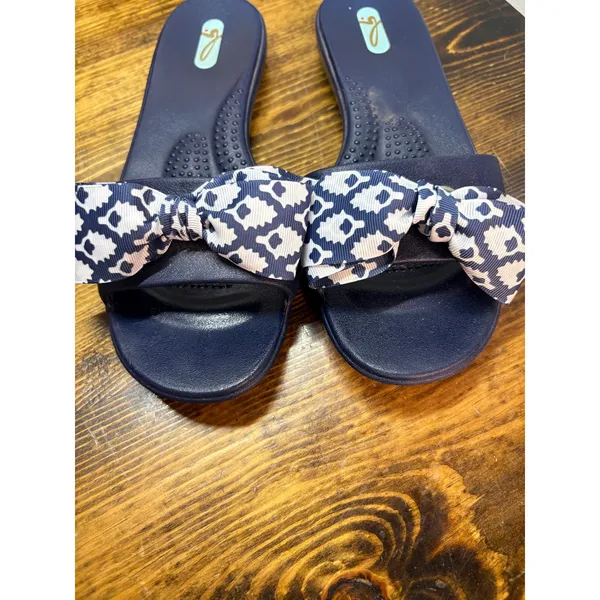 Oka-B Navy Slide Bow Sandals Size Medium (8.5) - Image 2