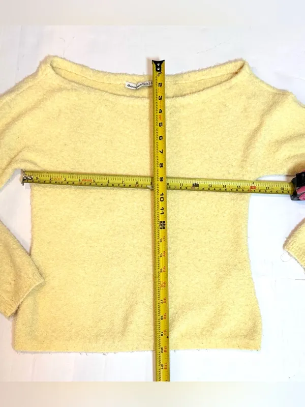 Abercrombie & Fitch Boucle Off Shoulder Sweater XS Butter Yellow Soft Knit Cozy - Image 6