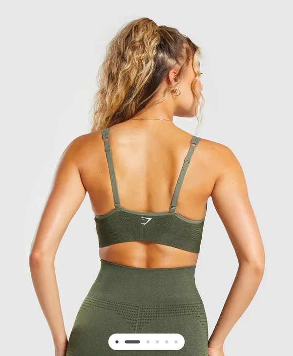 Gymshark Vital Seamless V Neck Sports Bra in Base Green Marl Sz Small ($38) - Image 2