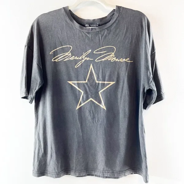 Zara Marilyn Monroe Short Sleeve Crew Neck Oversized Graphic T-Shirt Gray M - Image 3