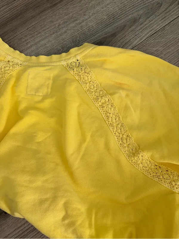 Aerie Hey Crochet Vintage Fade Sunny Yellow Sweatshirt Balloon Sleeves Large - Image 9