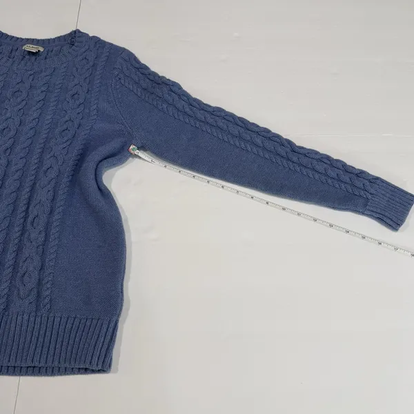 LL Bean Blue Double L Mixed Cable‎ Crew Neck Pullover Sweater Size MEDIUM - Image 9