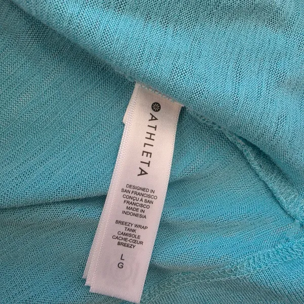 Athleta Breezy Wrap Tank Top Turquoise Blue Ruched V-Neck 988031 Large - Image 5