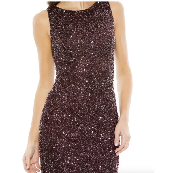 MAC DUGGAL SLEEVELESS SEQUINED MAHOGANY MIDI SHEATH DRESS 5526 Size 6 - Image 3