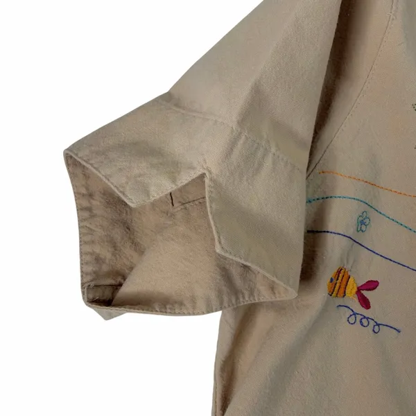 Vintage White Stag Embroidered Tropical Fish Beach Camp Shirt 100% Cotton Size S - Image 4