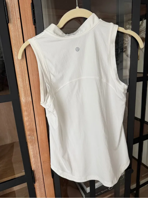 Lululemon tennis tank top Front Zipper up Mock high Neck performance White polo - Image 3
