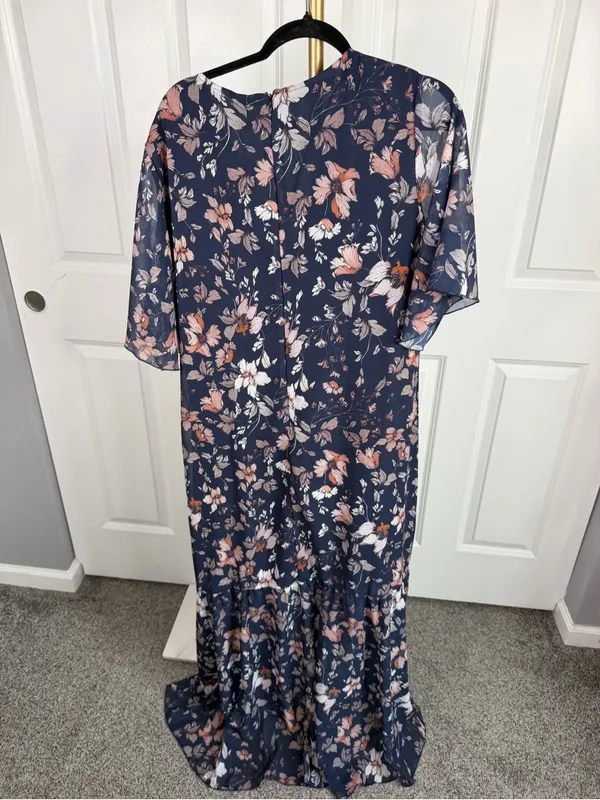 Boutique Navy Floral Flutter Sleeve Tiered Maxi Dress XXL NWT - Image 11