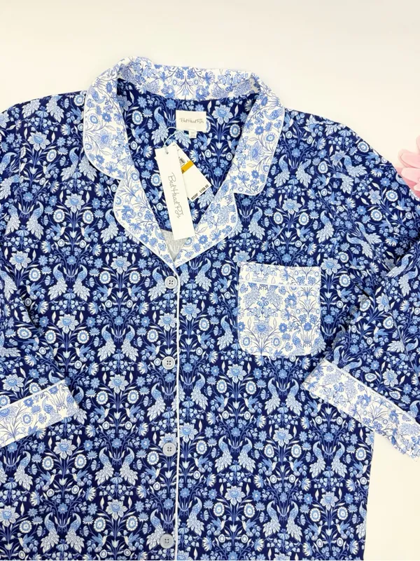 BedHead 3/4 Sleeve Classic PJ Set Bloomscape Blue Bird Floral Cropped Pajama Set - Image 6