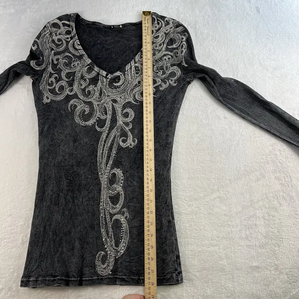 VTG Vocal L Large Top Black Ribbed Embellished Studs Y2K Dark‎ Fairy Goth Punk - Image 7
