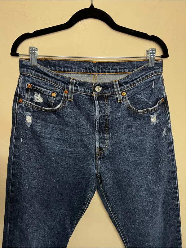 Levi’s 501 Crop High Rise Distressed Straight Leg Button Fly Denim Jeans - Image 3