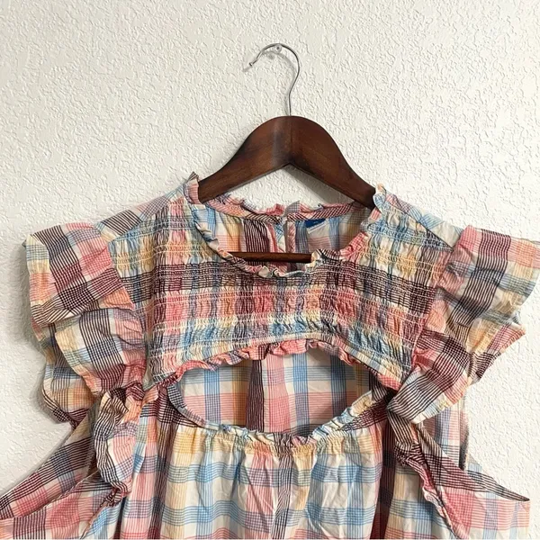Old Navy Womens Shirt Blouse Multicolor Plaid Smocked cotton Blend Size XL - Image 3