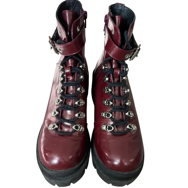 Jeffrey‎ Campbell Czech Combat Boots Sz 8.5 Burgundy Red Patent Faux Leather - Image 4