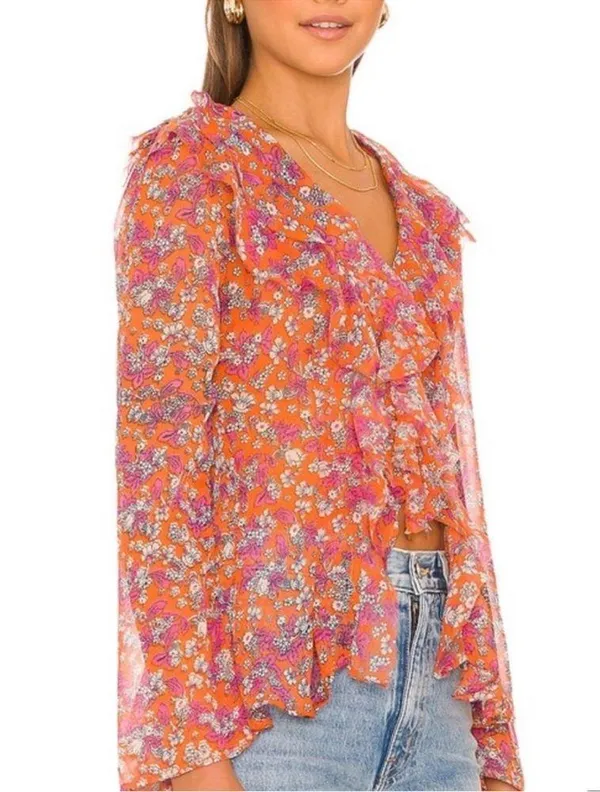 NEW NWT Free People nina printed top in tulip ditsy orange floral bell sleeve - Image 4