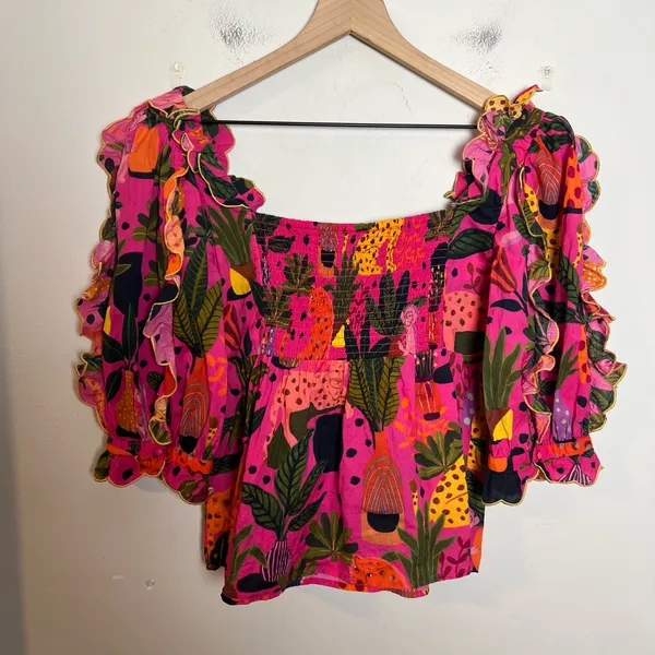 FARM RIO- Pop Leopards Blouse Size S - Image 4