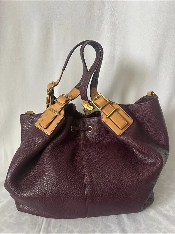 COACH Soft Legacy XI Eggplant Purple Pebbled Leather Drawstring Tote Bag Purse 🌺 - Image 2