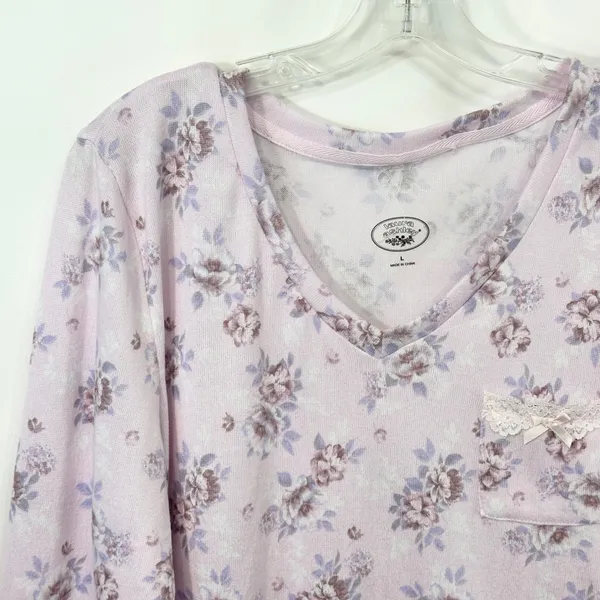 Laura Ashley Large Pajama Set Pink Floral Lettuce Hem Soft Girl Cottagecore 559 - Image 9