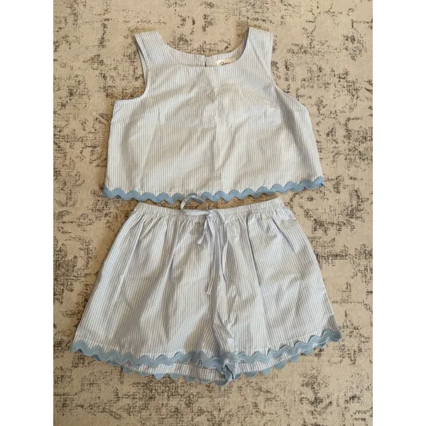 Japna Striped Scallop Hem Short Tank Top Set Size Small NWT Coastal Beach Preppy - Image 4