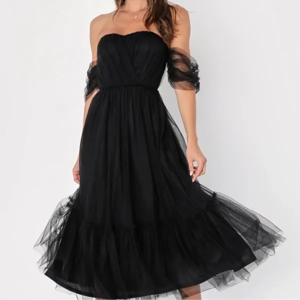 Lulus Divine Dreamer Off the‎ Shoulder Tiered Midi Dress, Black, XL, NWT - Image 5