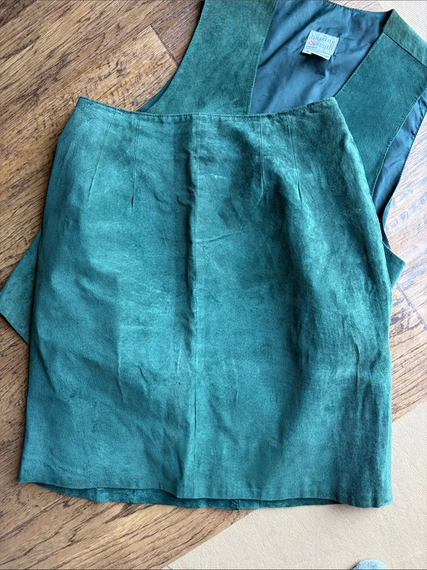 Hasting & Smith Vintage Green Suede Vest & Skirt Set Medium - Image 3