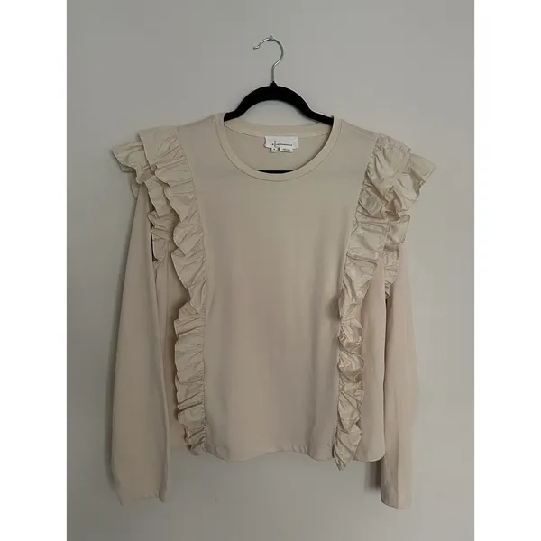 Anthropologie Karina Ruffle Top Size XL 100% Cotton Cream Ruffled Blouse Boho - Image 5