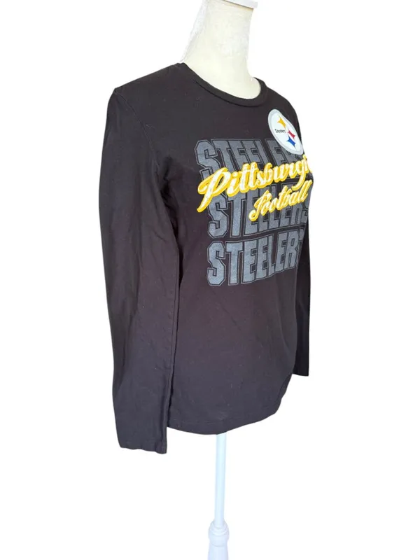 NFL Team Apparel women's Steelers football black long sleeve crewneck t-shirt M - Image 2