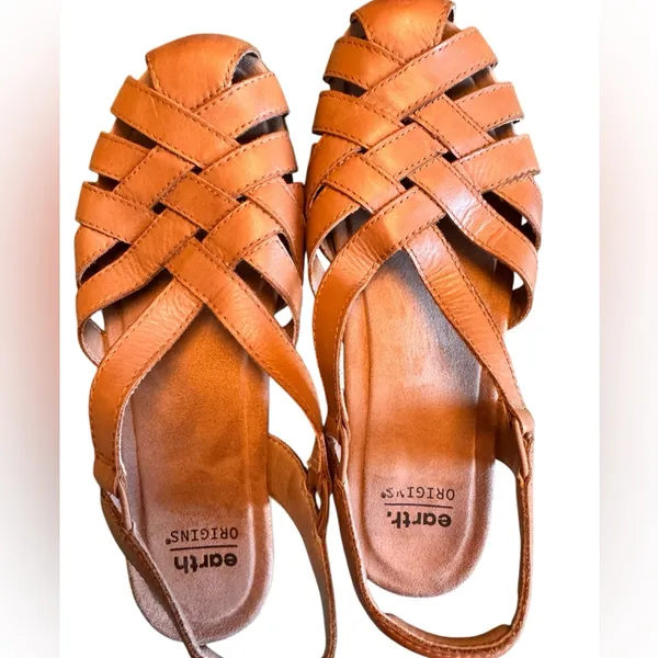 Earth Origins Berri Fisherman Slingback Sandals Tan Leather Comfort Est Size 9 - Image 5