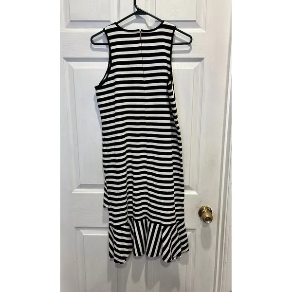 Lauren Ralph Lauren Black‎ White Striped Ruffle Hem Sleeveless Cotton Dress M - Image 4