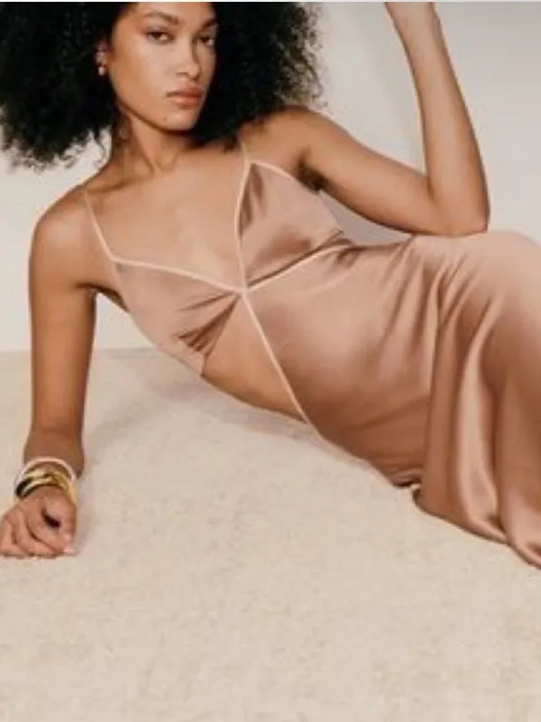 Reformation Mini Dress in Poppies Silk in Croissant Light Brown ****ALTERED***** - Image 3