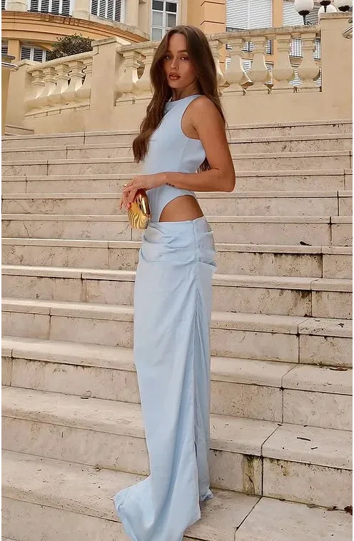 Blue white fox maxi cutout dress - Image 2