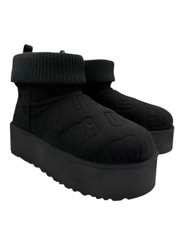 UGG NEW Classic Mini Platform Felted Black Sheepskin Boots, Black, size 12, NWO - Image 4