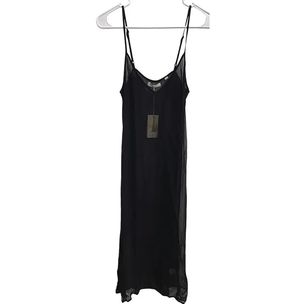 NWT‎ DOEN Long Deep V Neck Slip Dress Black Sheer Midi Size S Ethereal Boho - Image 2
