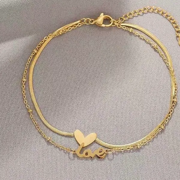 Adjustable Layered Love Heart Anklet for Women Gold - Image 4