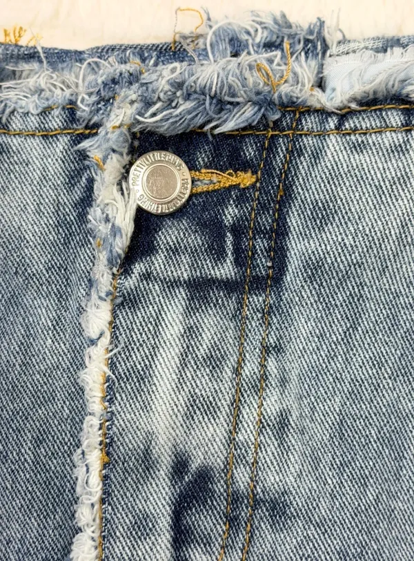 PrettyLittleThing Frayed Vintage Wash Denim Mini Skirt Womens 2 XS - Image 3
