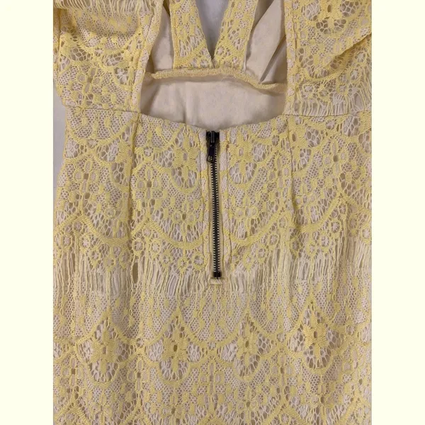 Reverse Australia Yellow Lace Long Sleeve Mini Dress V-Neck Open Back Sz Med NEW - Image 8