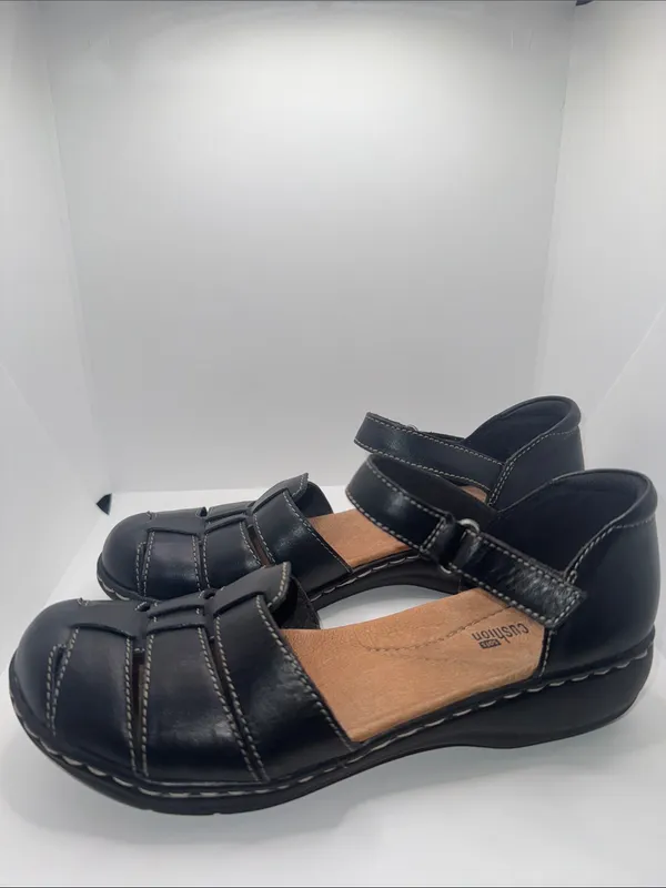 CLARKS Leisa Wave Fisherman Sandal Flats Black Leather Women’s 7 - Image 2