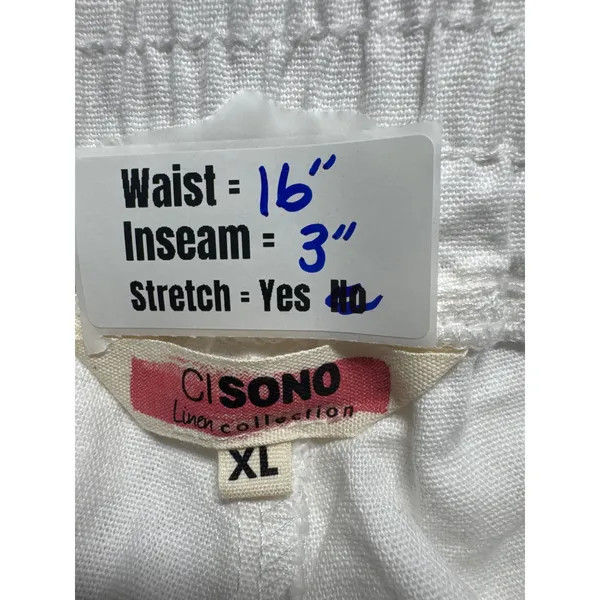 Ci‎ Sono Linen Collection White Shorts XL Drawstring Elastic Waist Pockets - Image 3