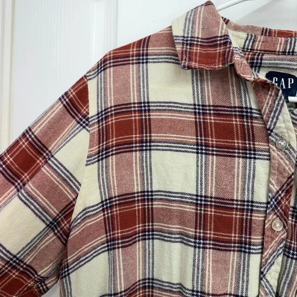 GAP pink orange plaid button down‎ long sleeve collared flannel shirt casual M - Image 3
