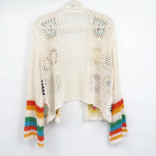 Womens Boho Granny Square Rainbow Crochet Festival Open Knit Cardigan Size S‎ - Image 8
